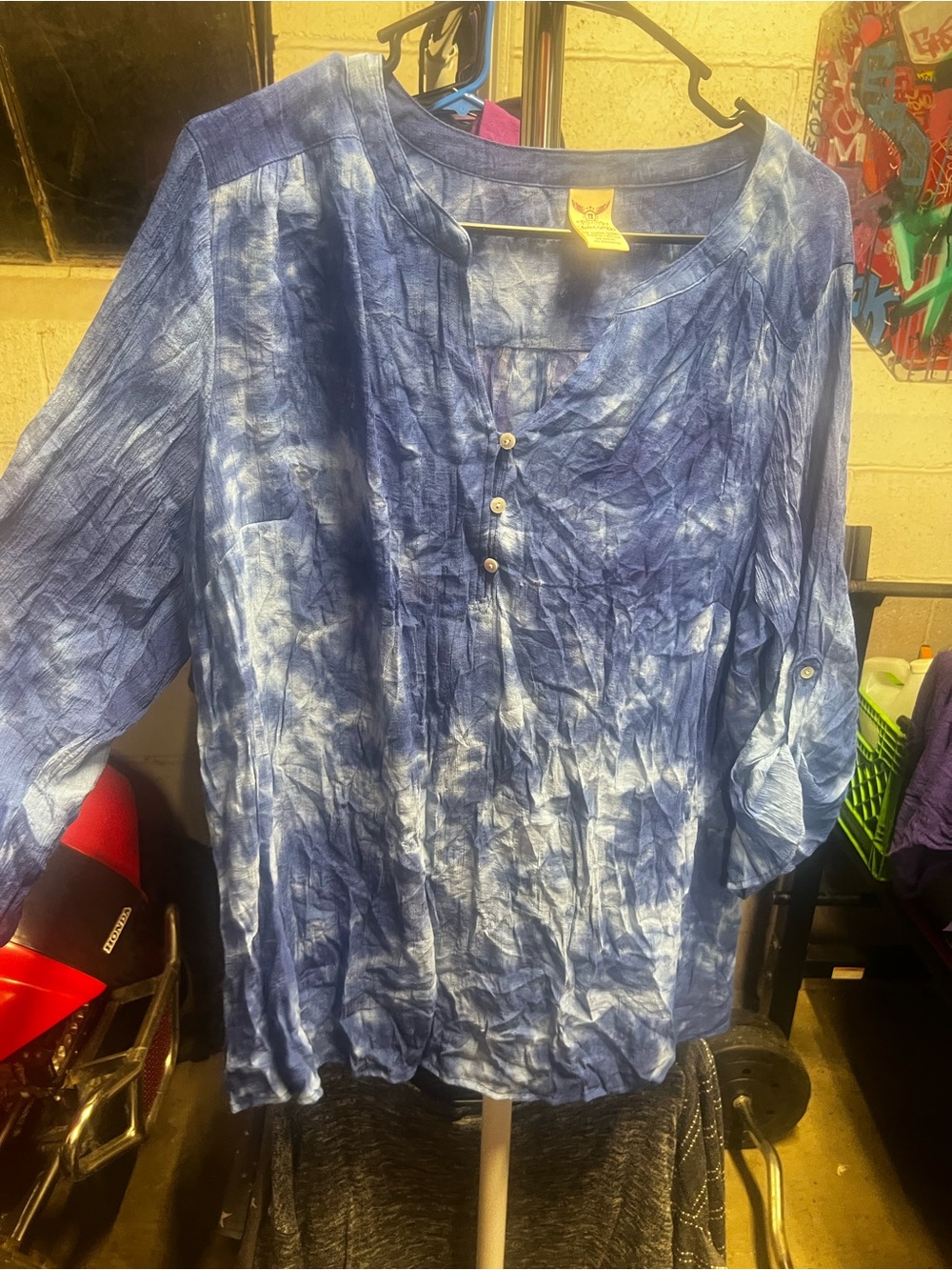 Tie-Dye Blue Womens Casual Henley Shirt